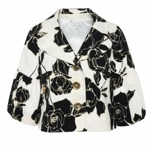 Cache Vintage Floral Cropped Jacket Balloon Sleeve Brown Cream Large EUC